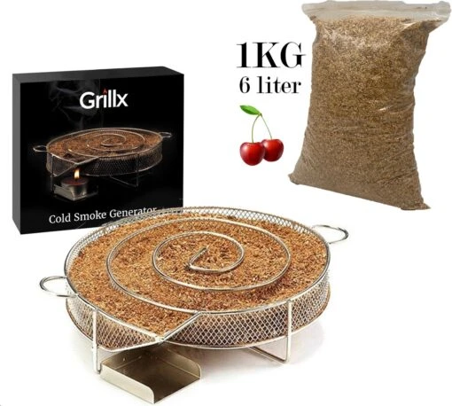 GrillX Cold Smoke Generator Met 1KG Kersen Rookmot - 6 Liter - Smokerbox - RVS Rookbox - Rookgenerator - Koud Roken - BBQ Accesoires -BBQ Verkoop 1200x1077 1