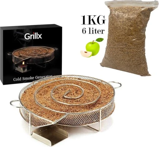 GrillX Cold Smoke Generator Met 1KG Appel Rookmot - 6 Liter - Smokerbox - RVS Rookbox - Rookgenerator - Koud Roken - BBQ Accesoires -BBQ Verkoop 1200x1104 2